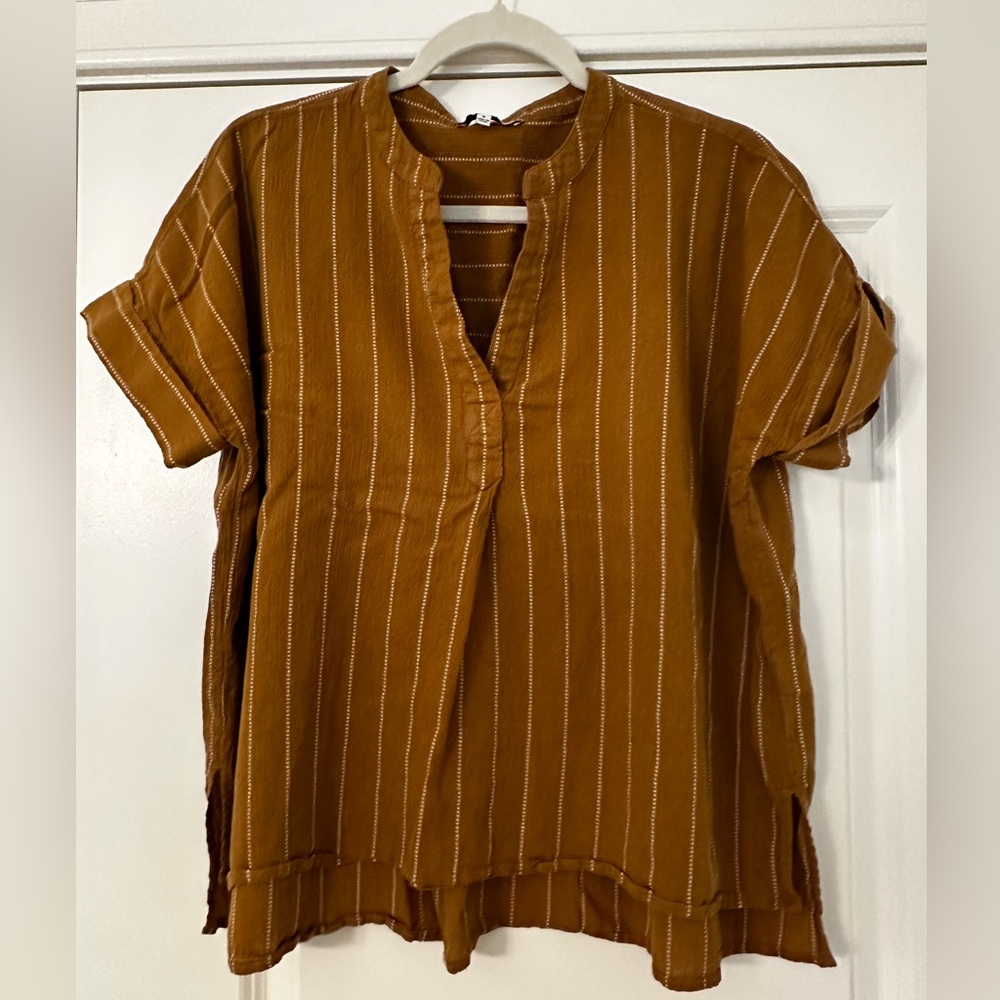Madewell Mustard Striped Split Neck Top